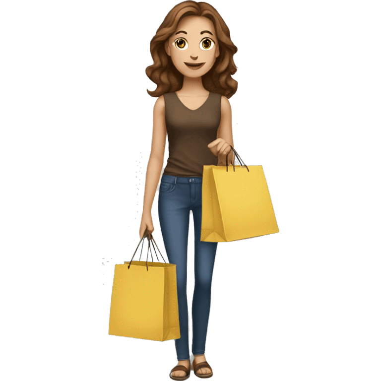 White woman with brown hair with shopping bags emoji