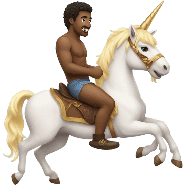 Shirtless man riding unicorn emoji