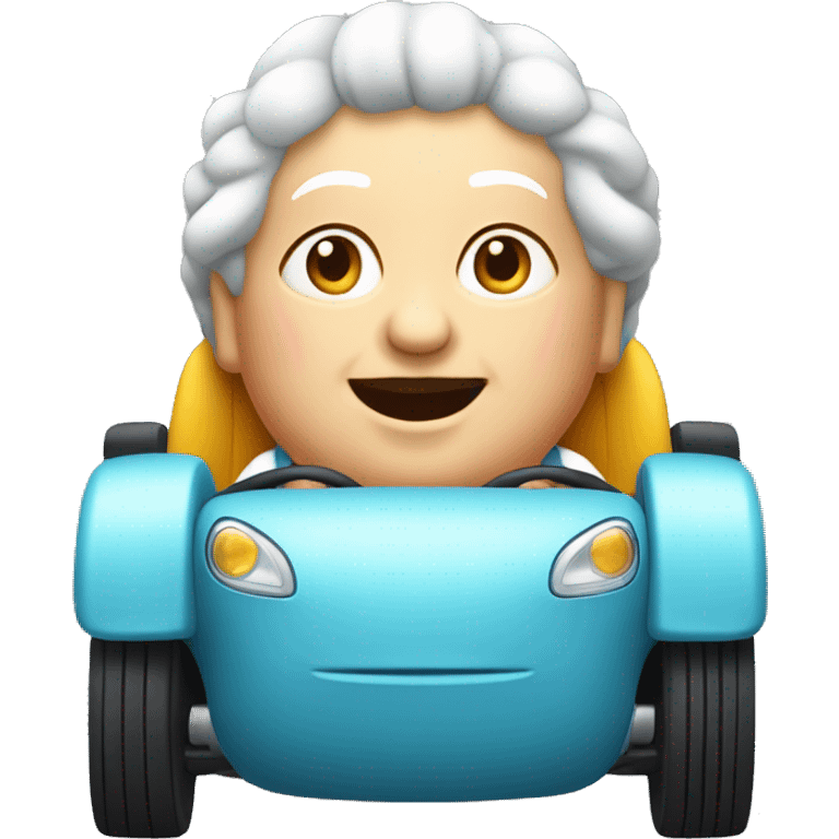 tiny one seater car with a fat old lady inside emoji