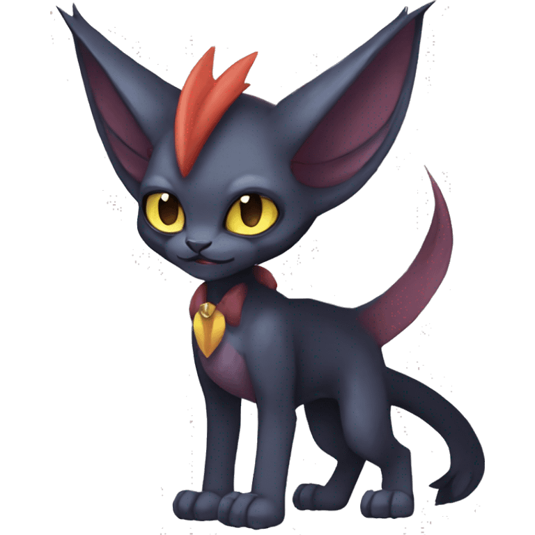 Black cool vampiric Noivern-Litten-Sphynx-Lykoi-Caracal-Fakemon with big bat ears full-body emoji