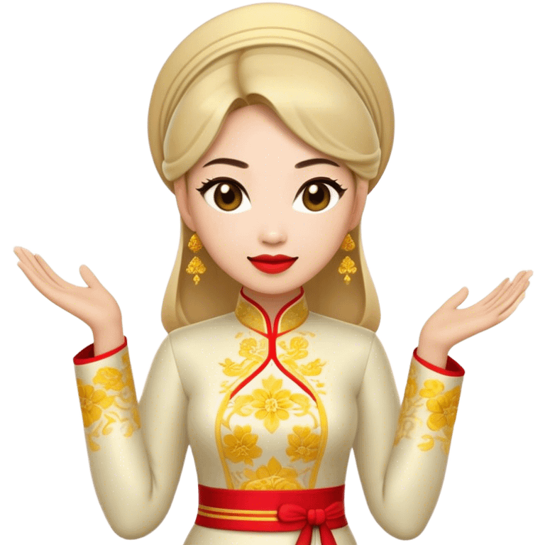 Cinematic Realistic Ao Dai Pop Culture Emoji, featuring an elegant portrayal of the traditional Vietnamese dress rendered with graceful textures and vibrant, cultural lighting. emoji