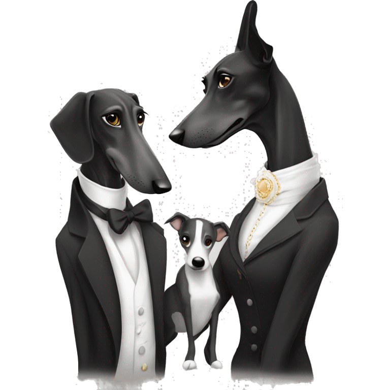 A family Two aristocrat dog black and white galgo kiss with women  emoji