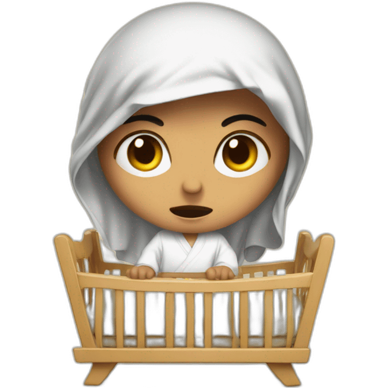 Arab slicing angry in traditional Palestinian outfit baby in crib emoji