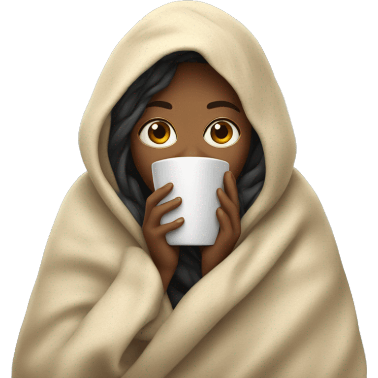 girl inside a blanket sipping coffee eyes closed emoji