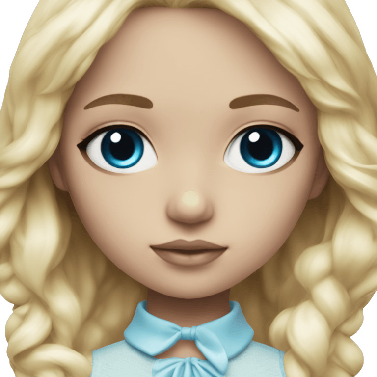 ocean blue doll eyes, blonde hair, feminine, pink, girl, angelic emoji