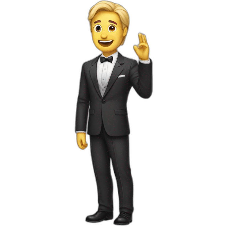 A man with a suit bows to the audience emoji