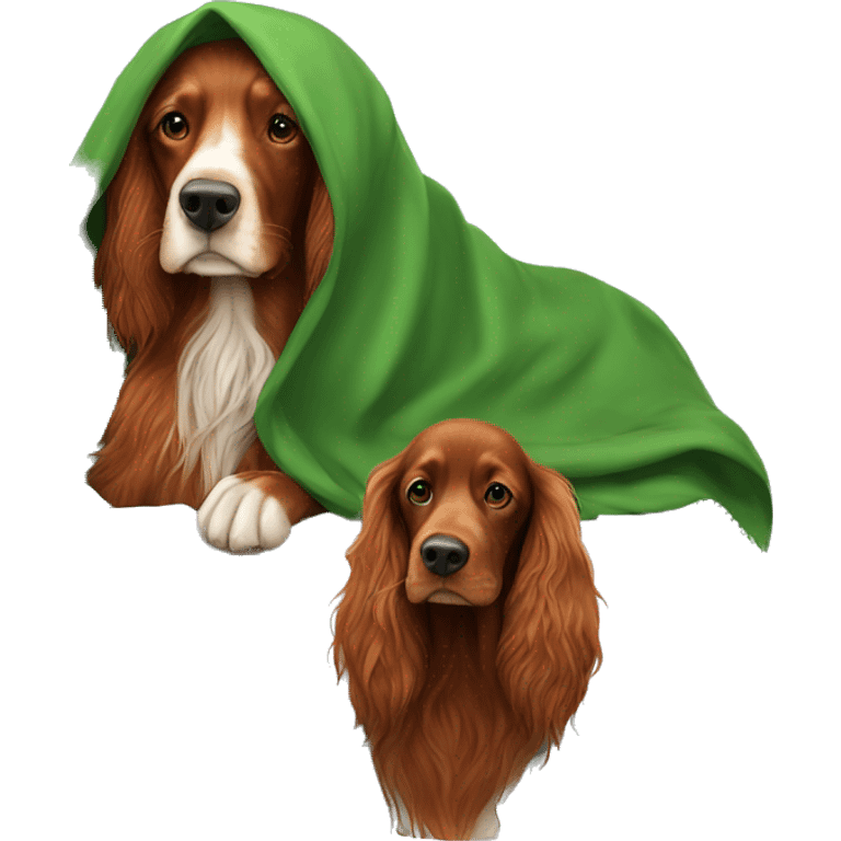 Irish setter and girl under blanket emoji