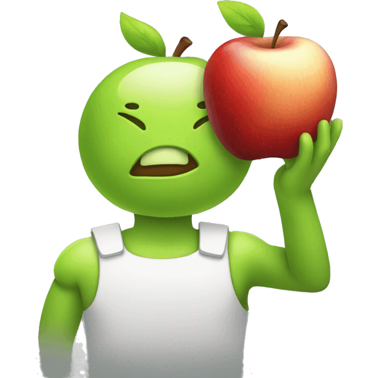 An Android eating an apple emoji