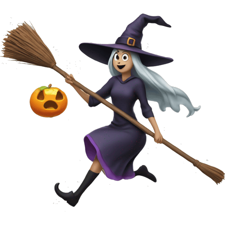 witch facing to the right, flying on a broom, throwing candy. emoji