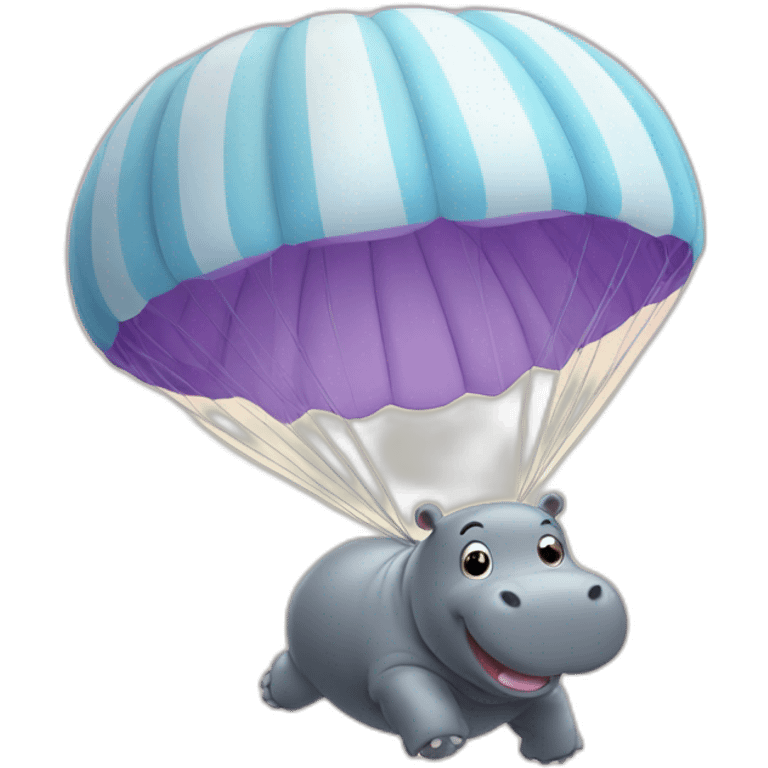 Cute hippo jumping parachute emoji