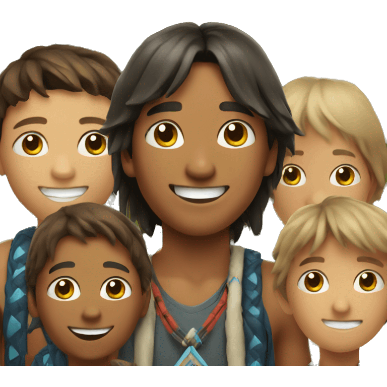 smiling boys in outdoors selfie Native American  emoji