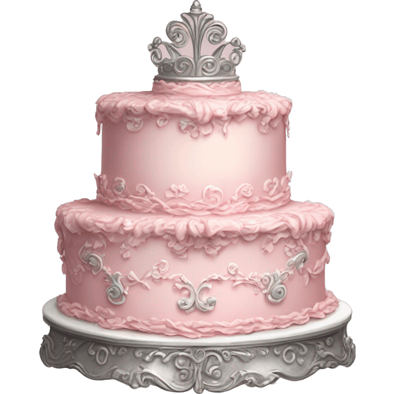 Vintage, highly detailed, rococo, Victorian, Birthday cake, light pink, silver emoji