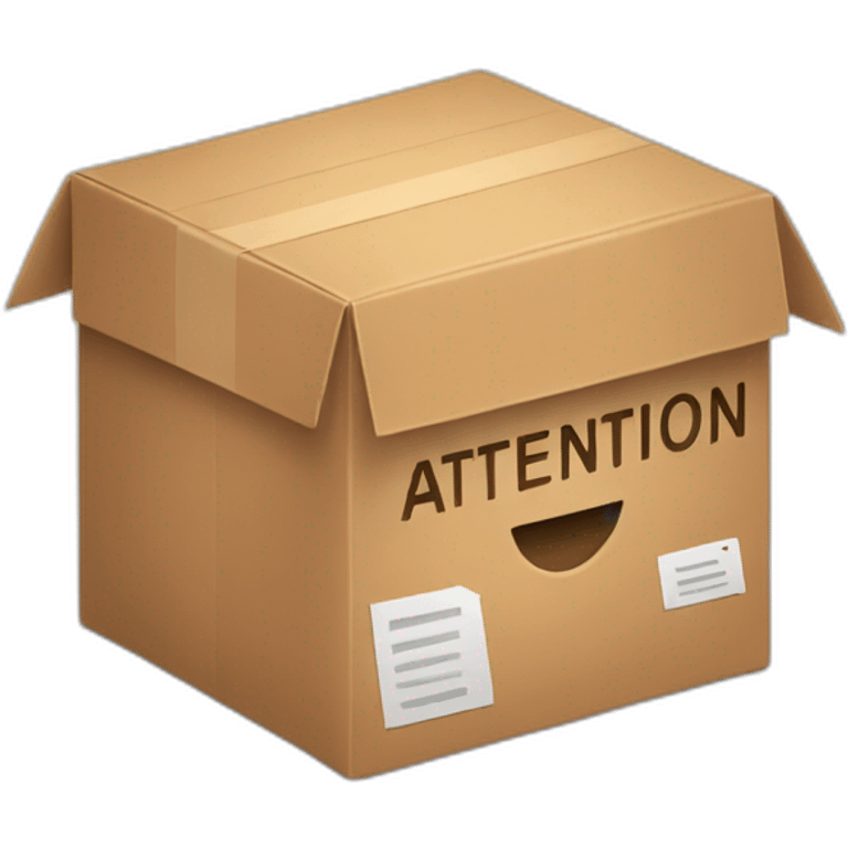 A package open box with the word attention written on it emoji