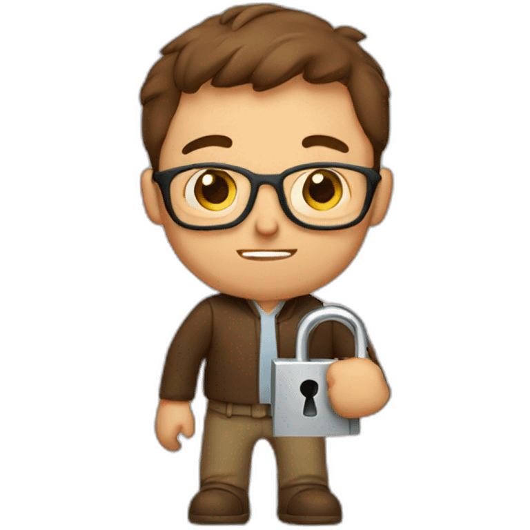 brown-short-haired man with glasses, struggling to fit a key into a lock door emoji