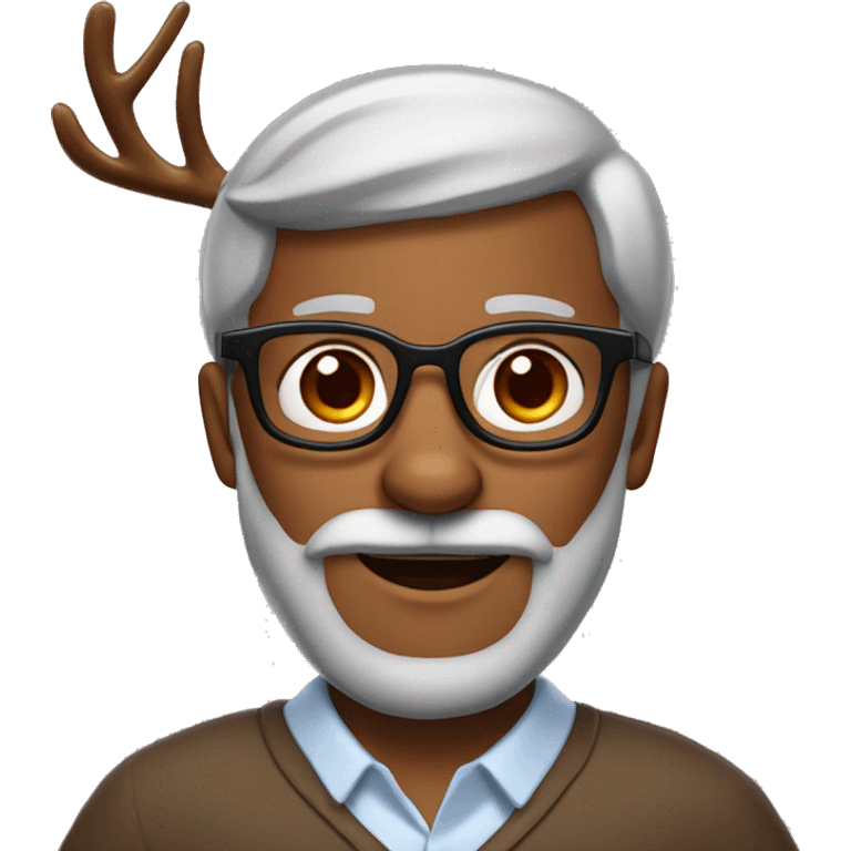 60 years Brown skin man with beard who wears glasses, his nose is red and in his head wears a diadem of Rudolf the reindeer  emoji