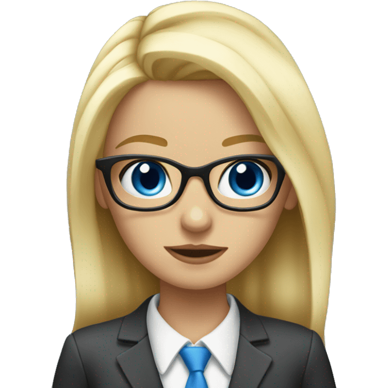 blond girl nerd with blue eyes blushing in suit emoji