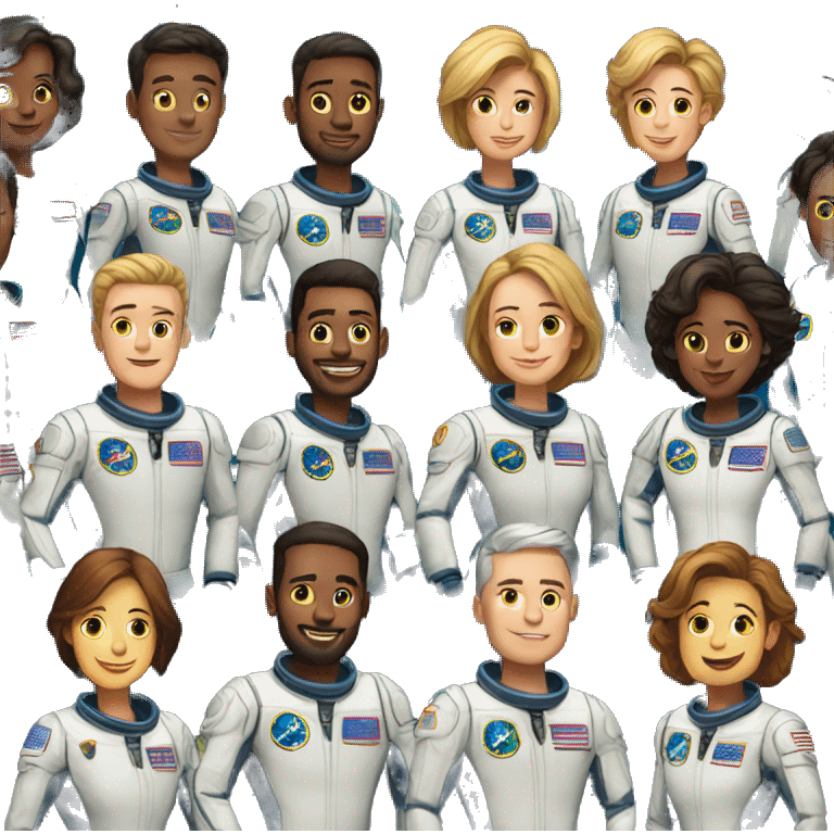 a bunch of astronauts standing together in a group emoji