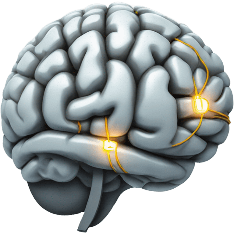 Lateral view of Brain with electrical wires lighting up emoji