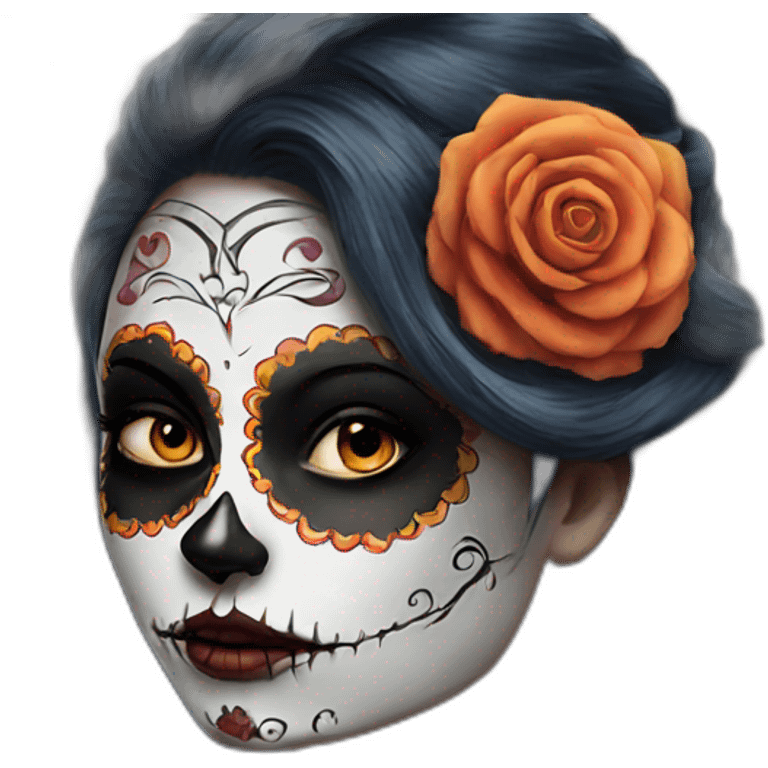 Lady looking over shoulder day of the dead tattoos and missing eye emoji