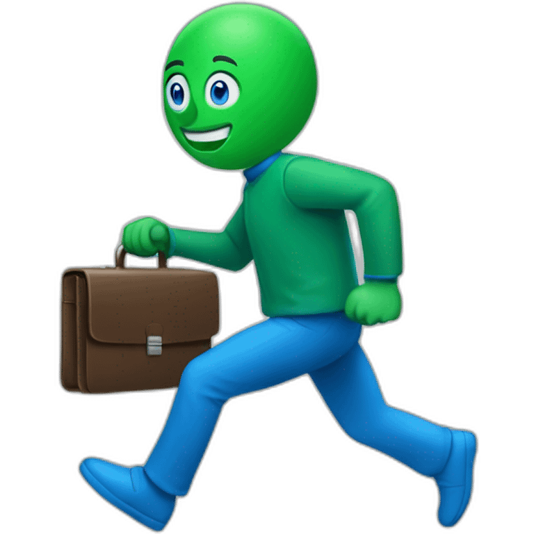 A green and blue man running to the right holding a briefcase emoji