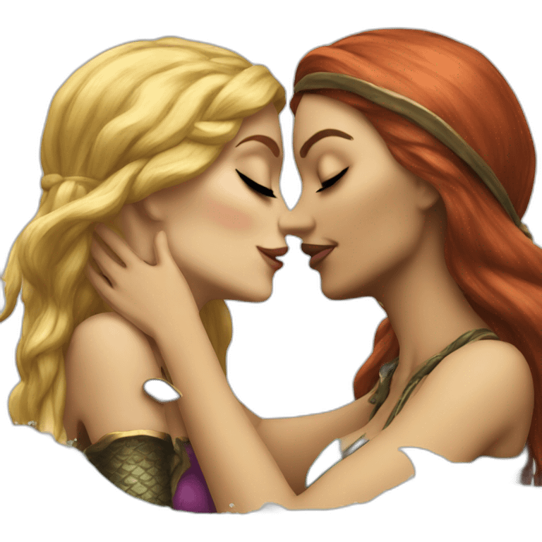 Mermaid and woman pirate kissing emoji