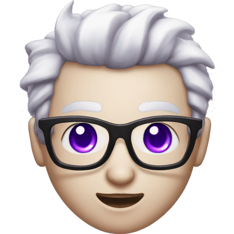 white hai, purple eyes, purple horns, black glasses, succubus, smirking emoji