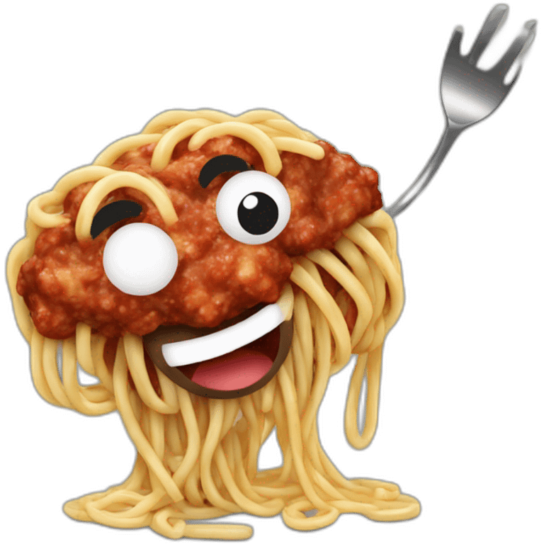 Spaghetti and meatballs, with a face, arms and legs, doing something random emoji