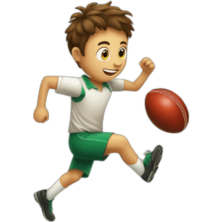 Boy running towards cricket ball emoji