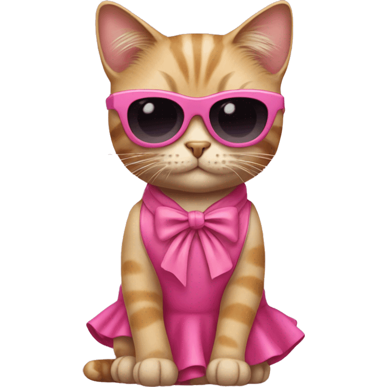 Cat with a sunglass and a pink dress with a pink bow on head emoji