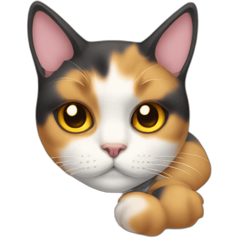 Calico cat very sad lying face down emoji