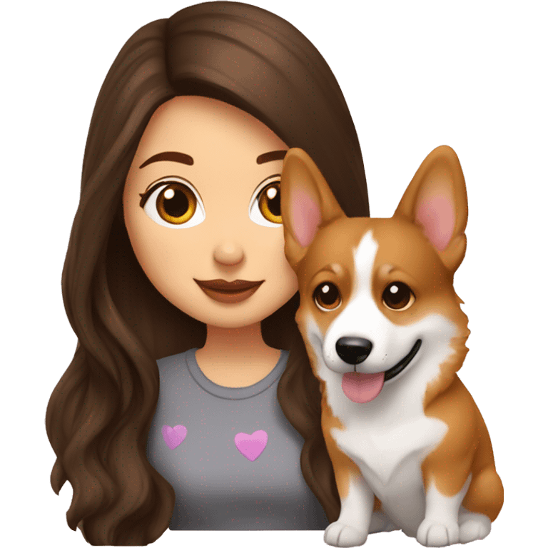 Brunette girl and corgi,kiss emoji