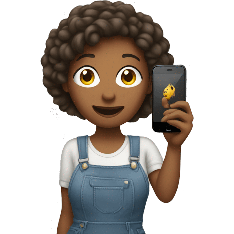 woman holding up iphone to take picture emoji