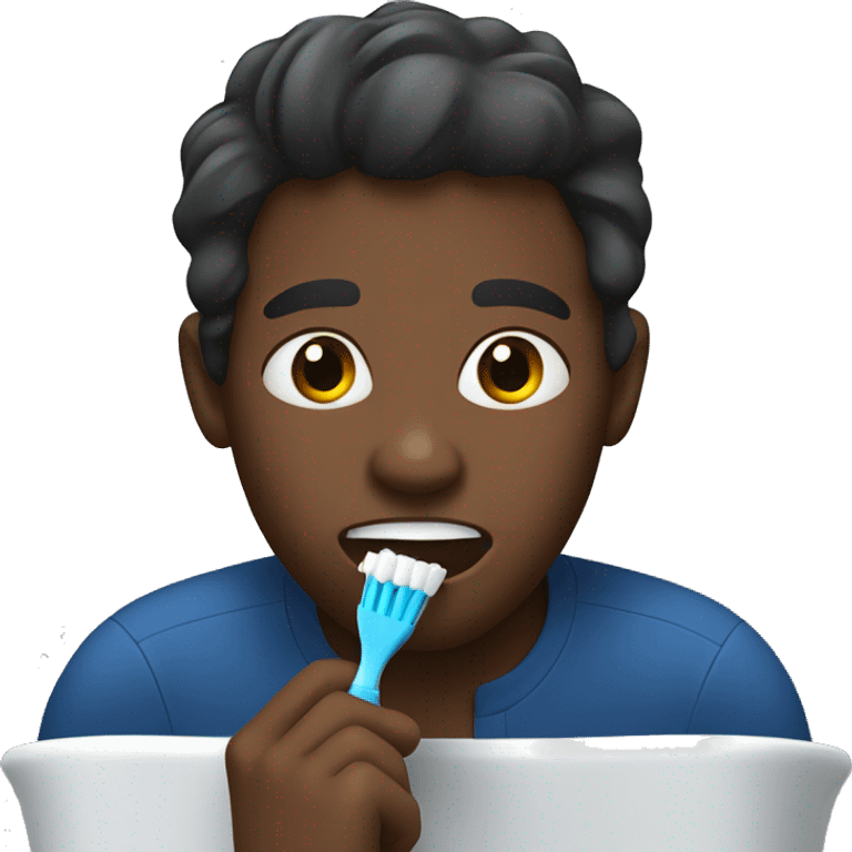 black guy with dark blue shirt brushing his teeth emoji