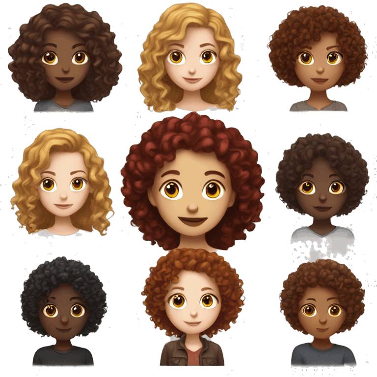 white girl, curly hair, dark red hair emoji