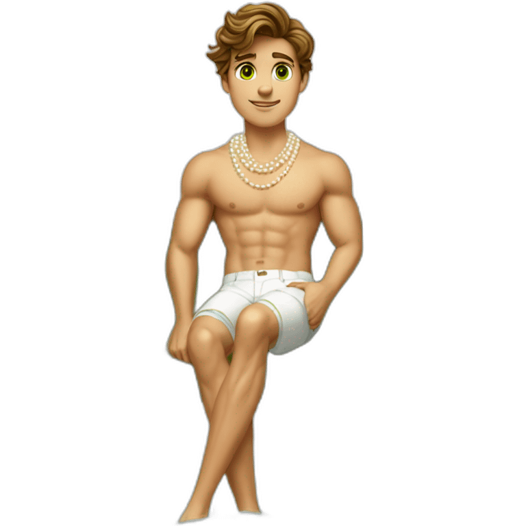 Posh-muscle-boy-brown-hair-green-eyes-pearl-necklace-in-golden-bathtub-legs emoji