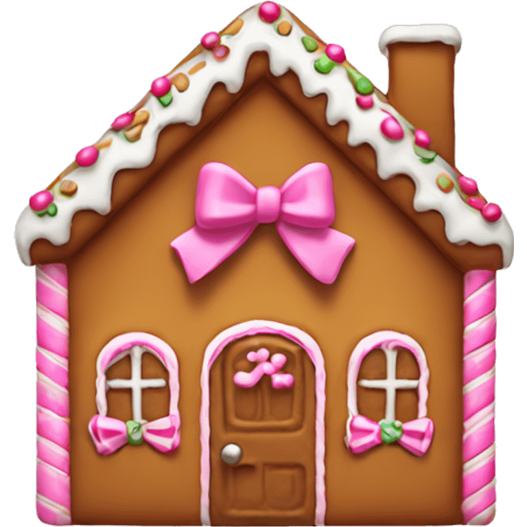 Gingerbread house with a pink bow  emoji