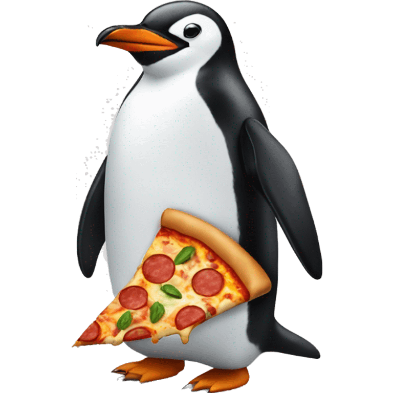 Penguin with pizza emoji