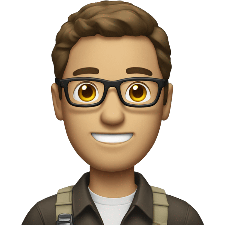 A man with brown  hair and glasses holding a walkie talkie emoji