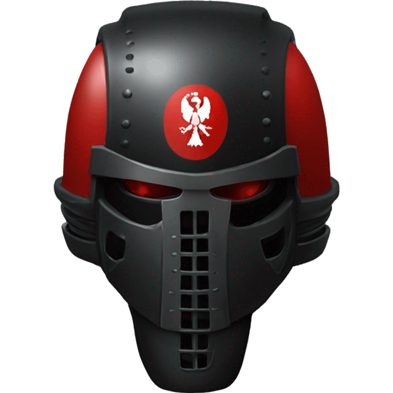 "Black Space Marine helmet with red lenses, featuring the Russian coat of arms. emoji