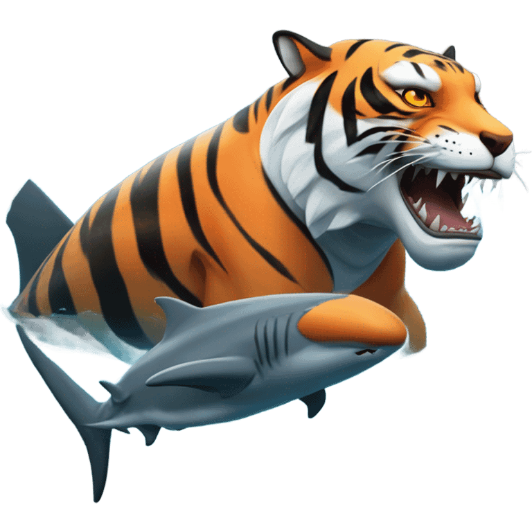 tiger swimming with a shark  emoji