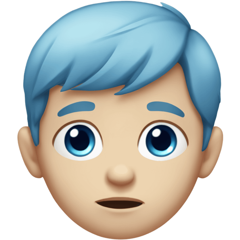 Sad baby Caucasian boy with blue eyes and blue hair emoji