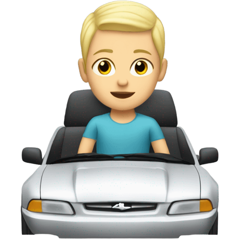 Blonde kid with buzz cut riding in a mustang emoji