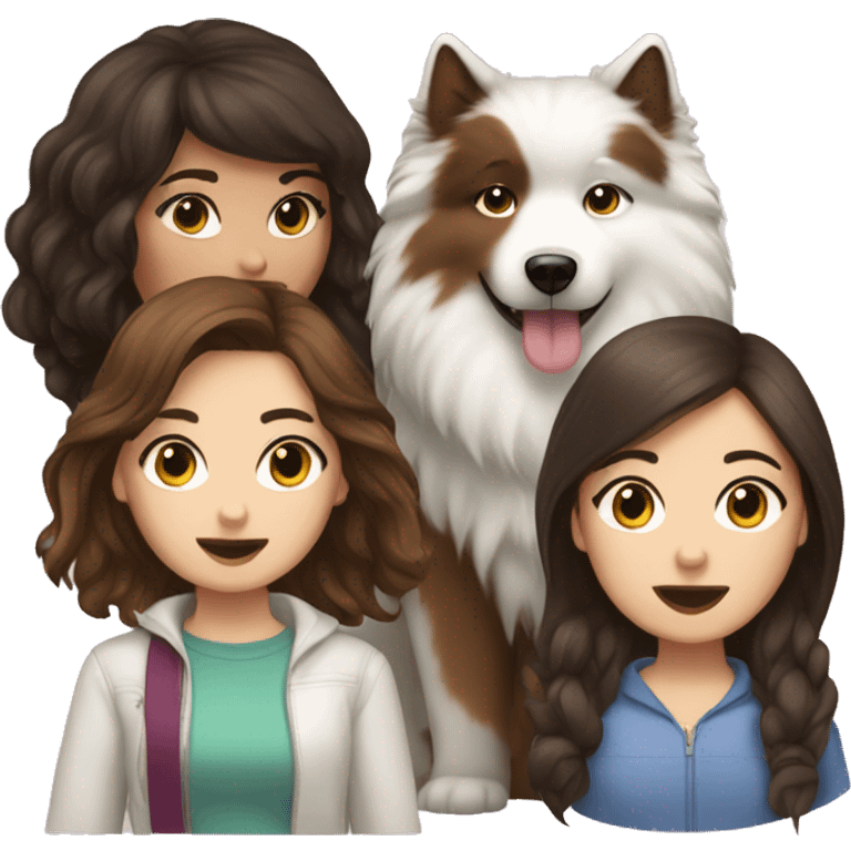 Brunette long hair girl with brunette short hair girl with a Samoyed  emoji