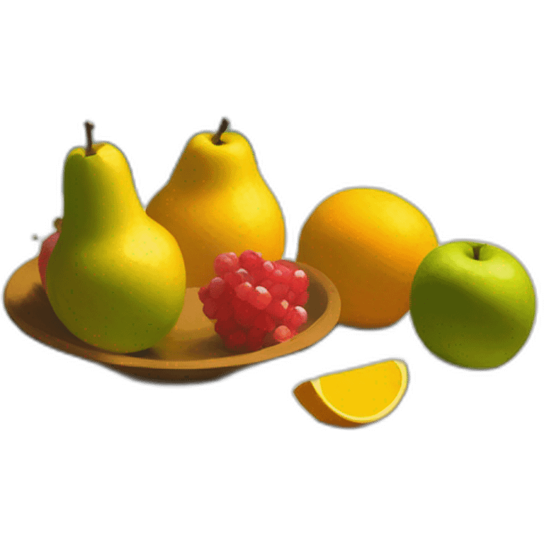 painting of fruit on a table in the style of Raimonds Staprans emoji