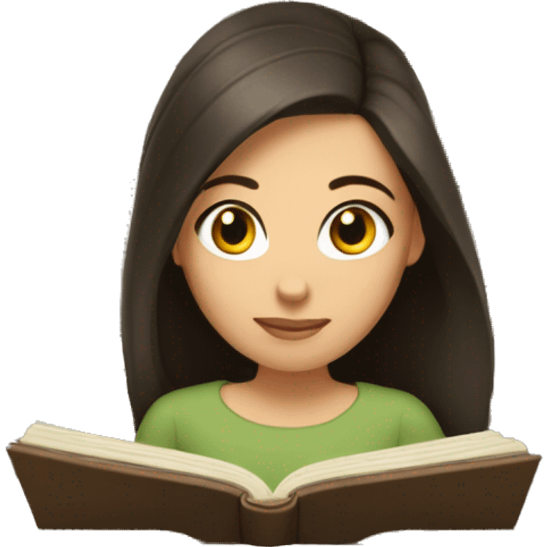 Long dark brown hair with brown eyes woman reading a book  emoji