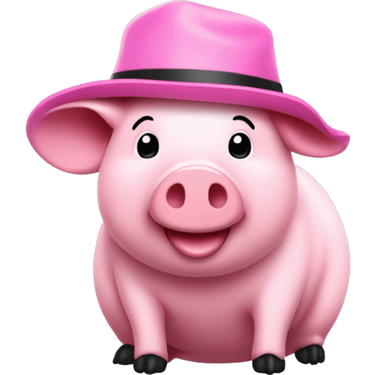 Un cerdito rosa con una gorra de color negro y el cerdito feliz emoji