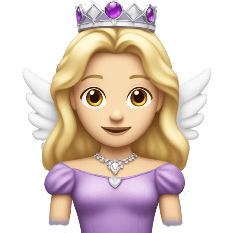 Caucasian, blonde princess wearing princess crown that does not look like a halo in a purple dress and she has angel wings  emoji