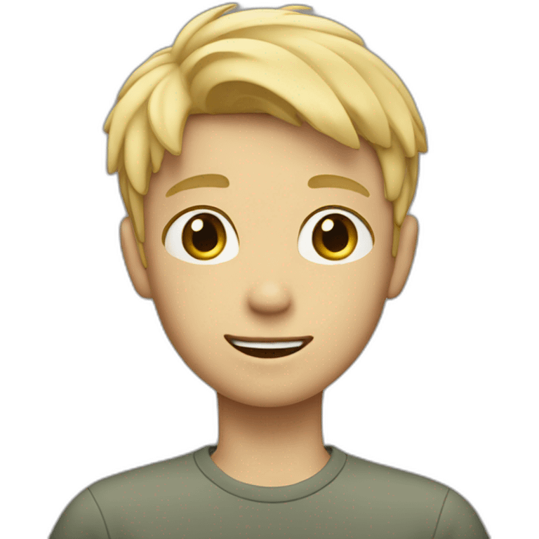 Blonde boy with medium short hair waving with one hand to the camera emoji