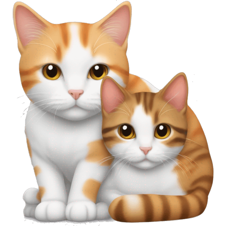 A light white orange tabby cat cuddling with a brown black white tabby cat  emoji