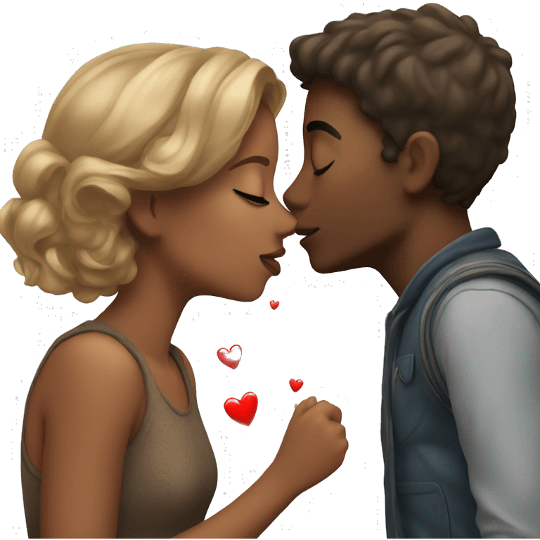 a boy kissing girl and doing romance emoji